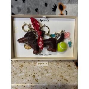 Piper K Dachshund Dog Charm Keychain Gift Set Bandana Bone Tennis Ball NIB